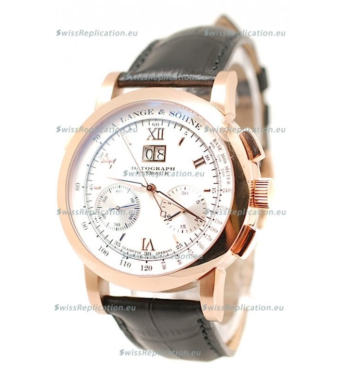 A.Lange & Sohne Datograph Flyback Swiss Replica Rose Gold Watch in White Dial
