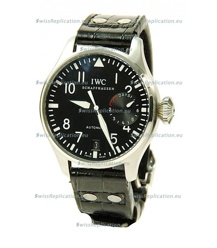 IWC Big Pilot Swiss Replica Steel Watch in Black Dial 
