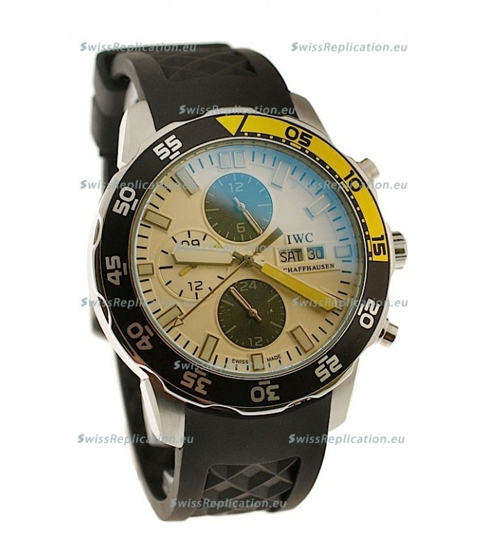 IWC Aquatimer Chronograph Japanese Replica PVD Watch in Black/Yellow Bezel