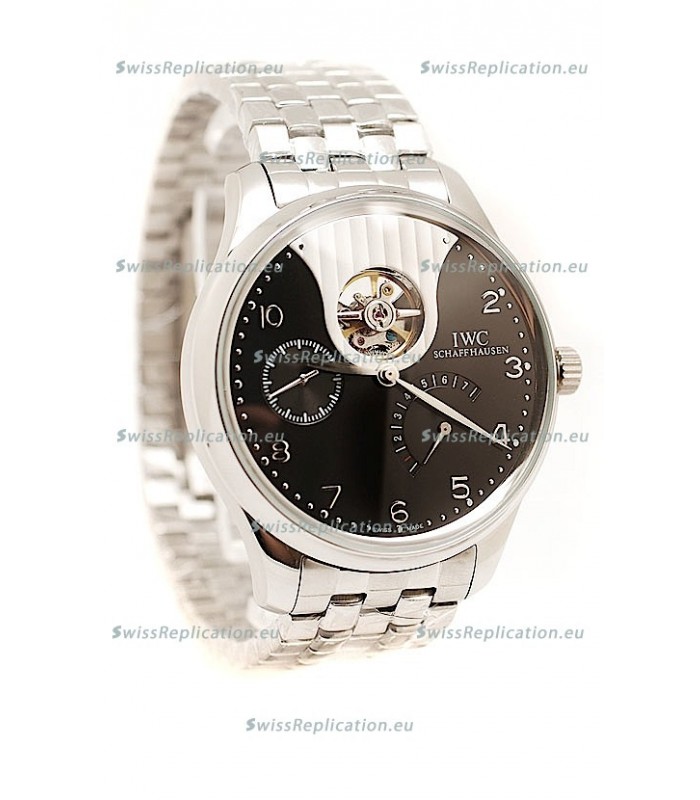 IWC Portuguese Tourbillon Mystere Replica Watch in Black Dial