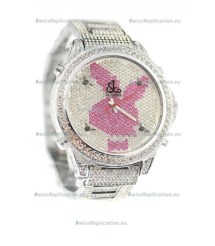 Jacob & Co Diamond Japanese Replica Watch in Pink/White Dial