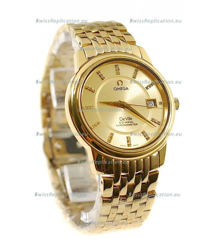 Omega Co-Axial Deville Japanese Gold Watch in Golden Dial