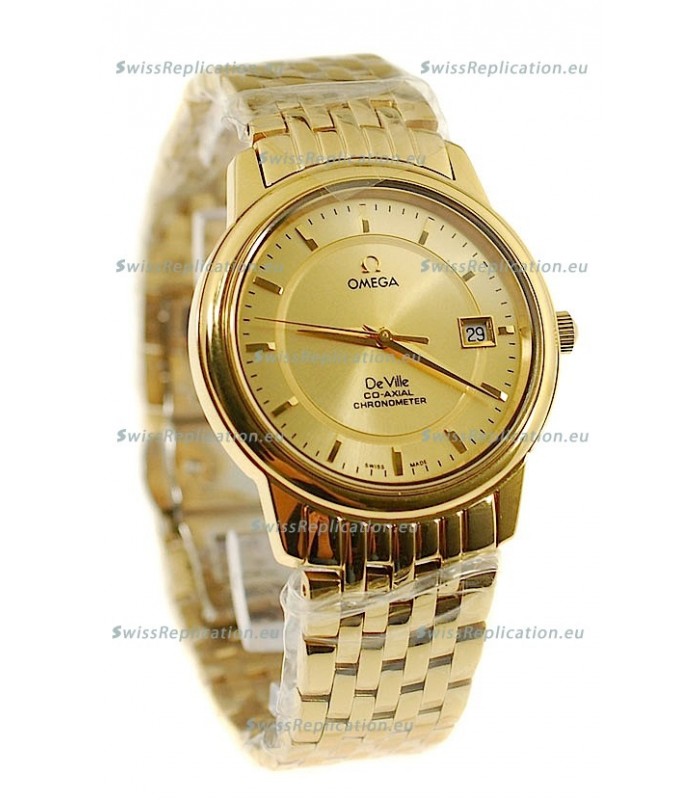 Omega Co-Axial Deville Japanese Gold Watch in Golden Markers