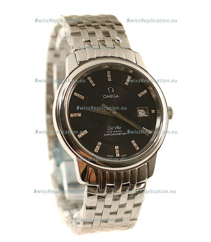 Omega Co-Axial Deville Japanese Steel Watch in Diamond Encrusted Stick Markers