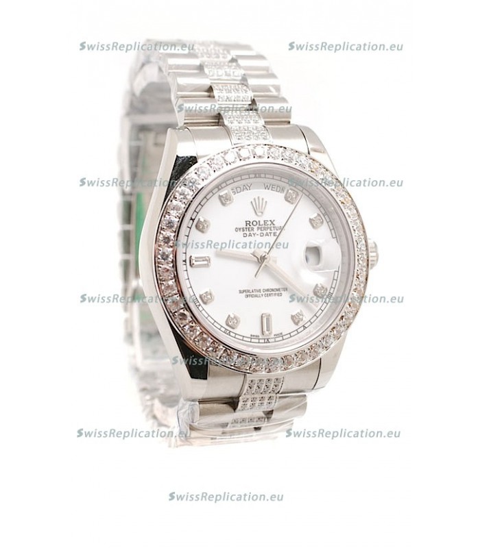 Rolex Day Date Silver Japanese Mens Watch