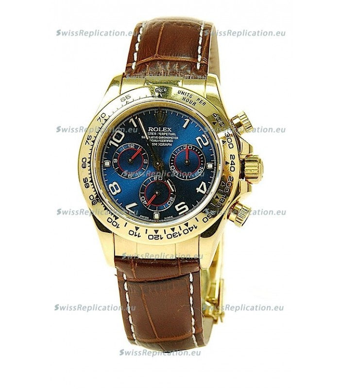 Rolex Daytona Cosmograph Swiss Replica Gold Plated Watch in Blue Dial
