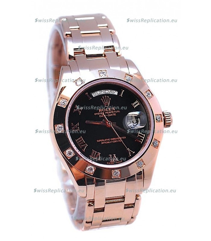 Rolex Day Date Rose Gold Swiss Replica Watch in Diamond Bezel