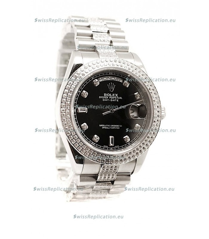 Rolex Day Date Silver Swiss Mens Watch
