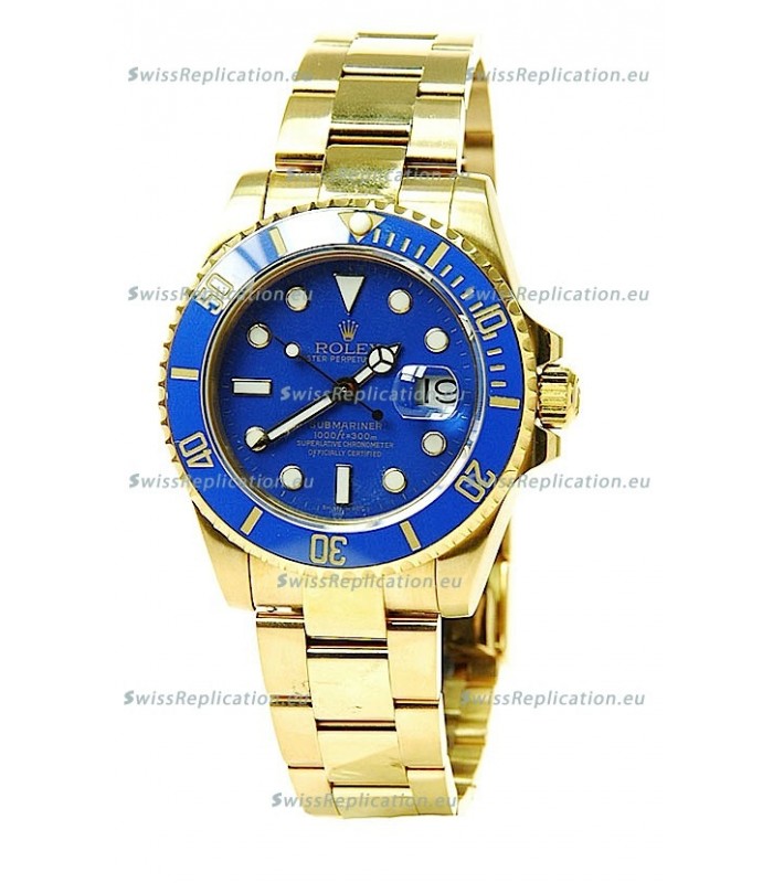 Rolex Submariner Swiss Replica Watch in Ceramic Bezel Gold Bezel