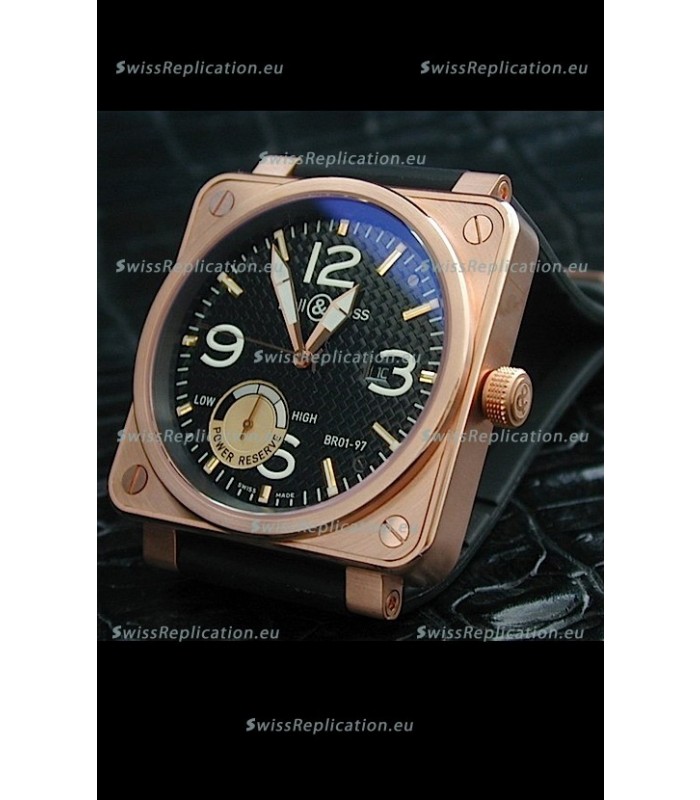Bell and Ross BR01 97 Power Reserve Rose Gold Watch in Black Dial