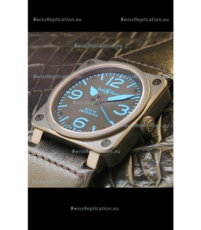 Bell and Ross BR01 92 Swiss Watch in PVD Casing and Blue Markers