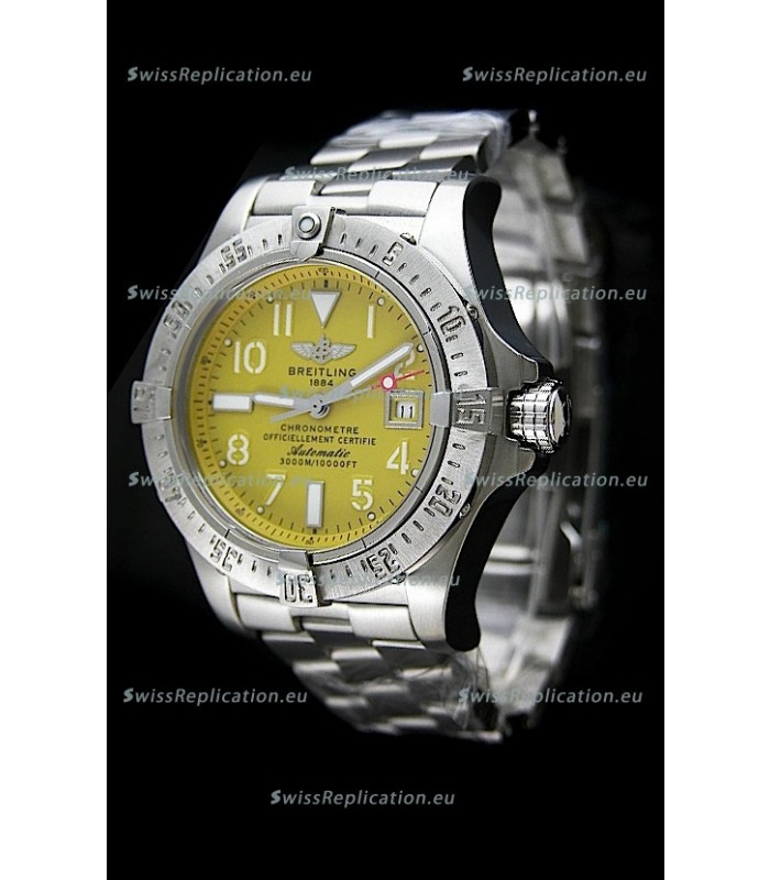 Breitling Chronomat Swiss Replica Watch in Steel Strap Yellow Dial
