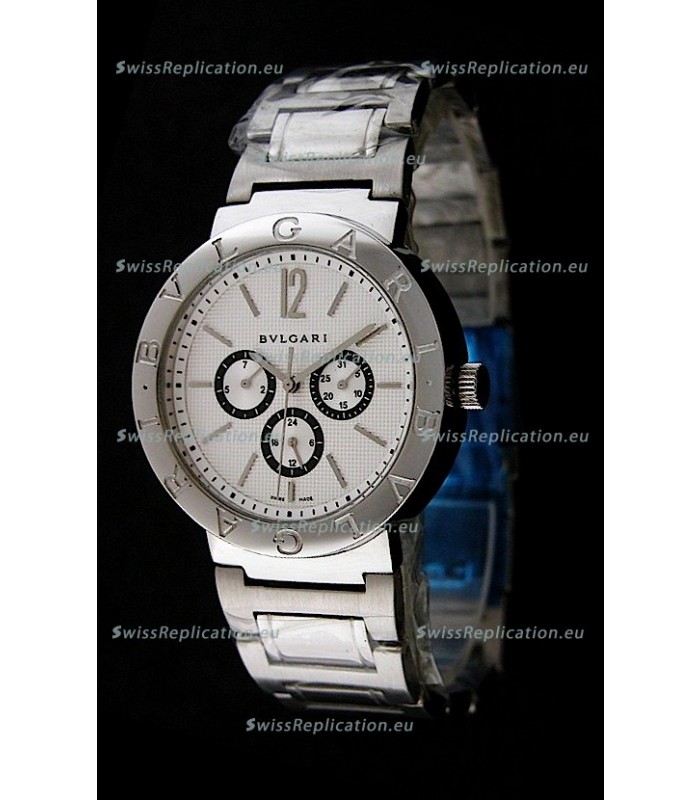 Bvlgari Diagono Japanese Replica Quartz Watch in White Dial