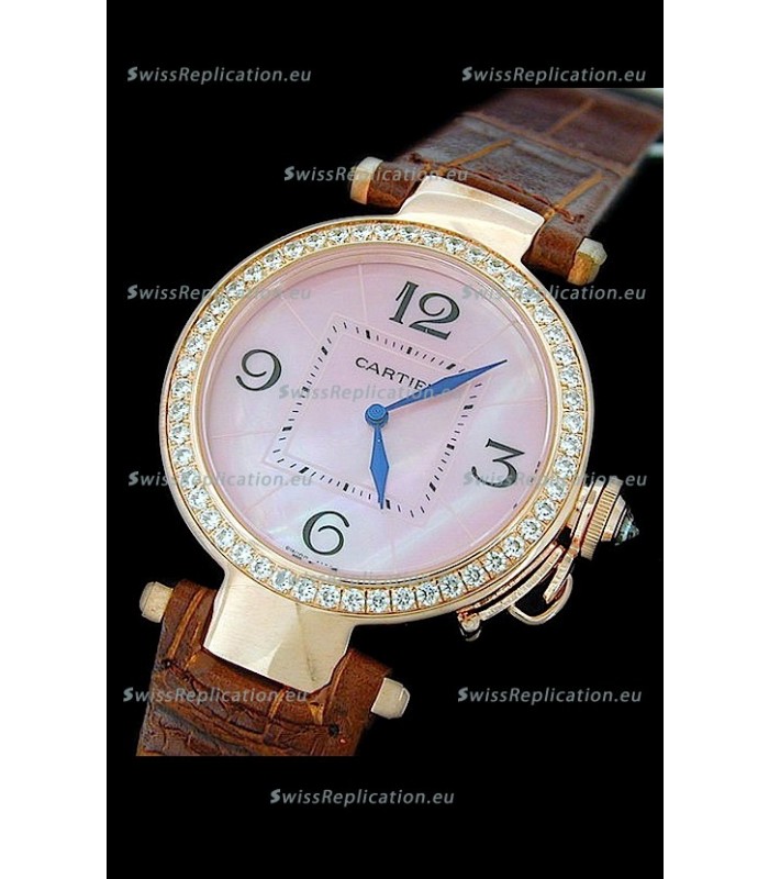 Cartier Pasha de Swiss Replica Automatic Watch in Pink Dial