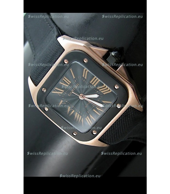 Cartier Santos 100 Japanese Replica Watch in Pink Gold