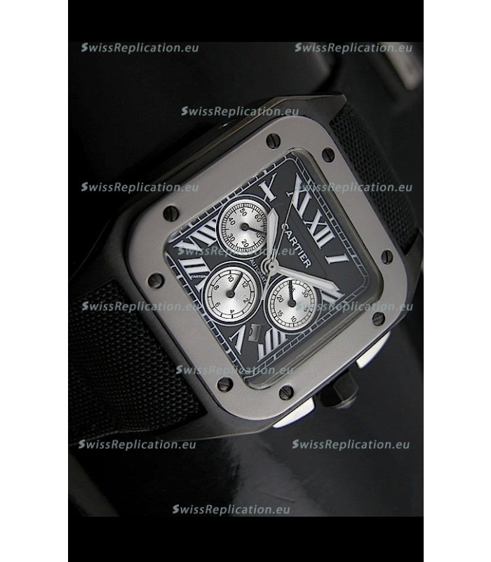 Cartier Santos 100 Japanese Replica Watch in Black Dial