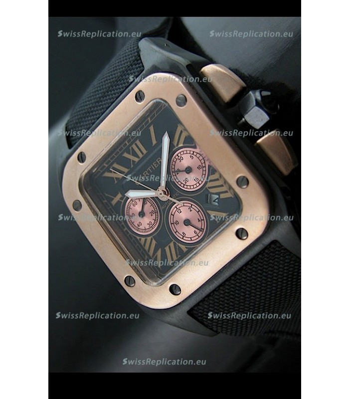 Cartier Santos 100 Japanese Replica Watch in Black Strap