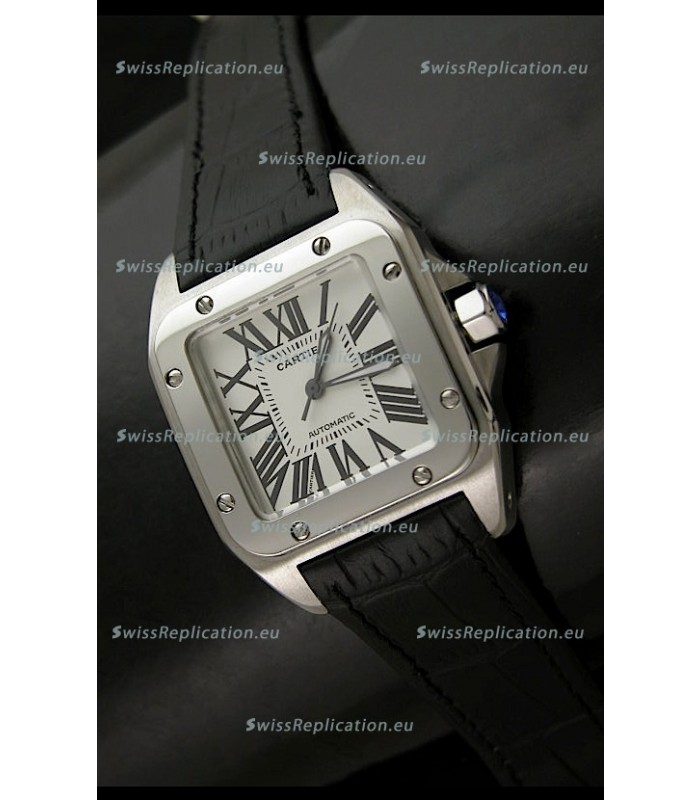Cartier Santos in Swiss Replica Automatic Watch in Black Strap