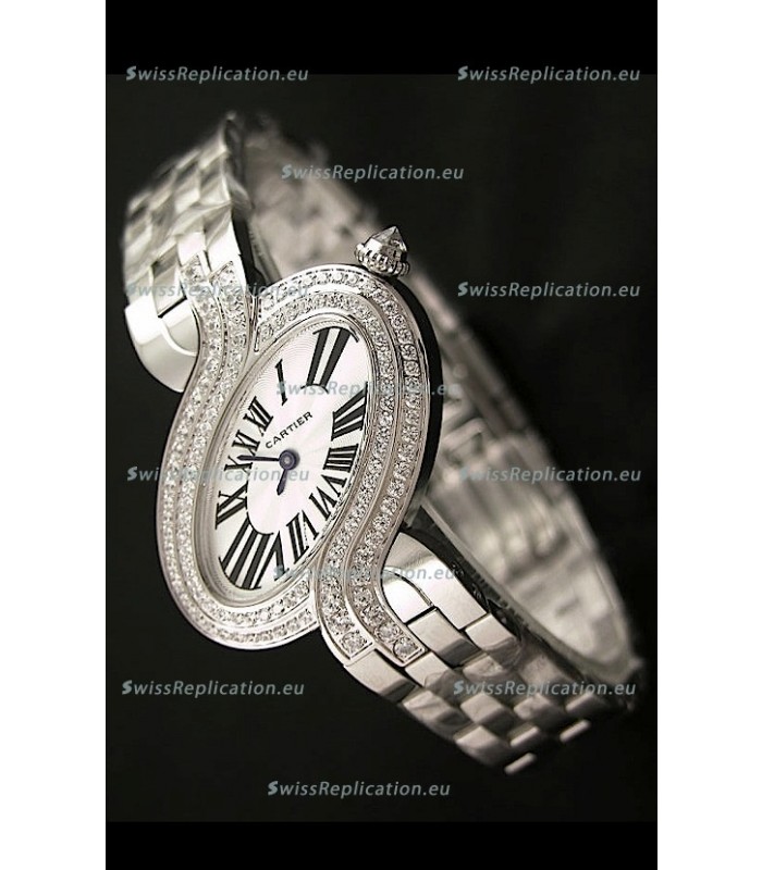 Delices De cartier Japanese Watch in Steel Strap and Diamonds Bezel