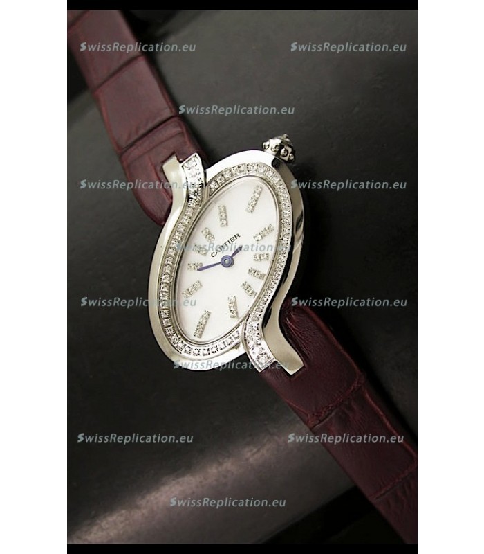 Delices De Cartier Ladies Replica Japanese Watch in Brown Leather Strap