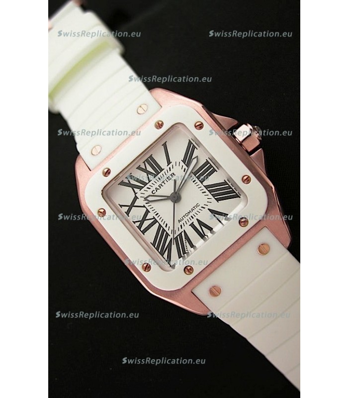 Cartier Santos 100 Swiss Replica Watch in Pink Gold Casing