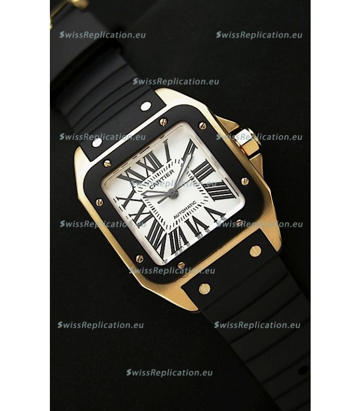 Cartier Santos 100 Swiss Replica Watch in Black Bezel