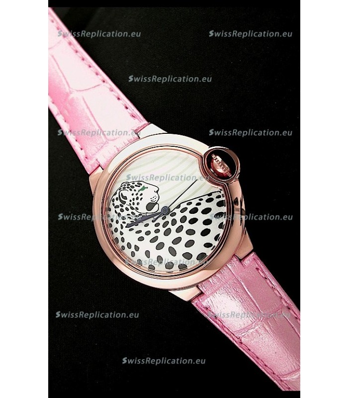 Ballon De Cartier Watch in Pink Gold Casing with Leopard Dial