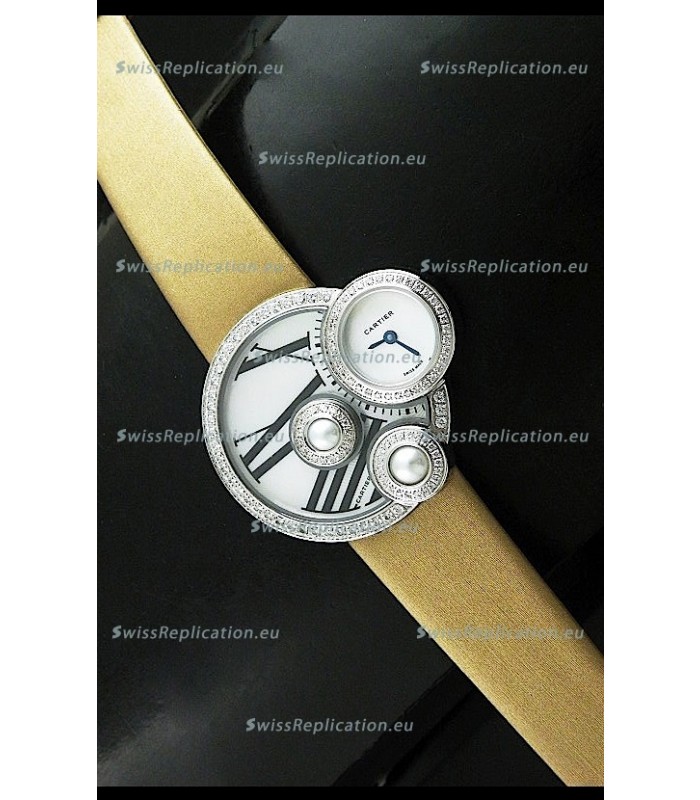 Cartier Jewellery Pearl Diamond Watch in Yellow Strap