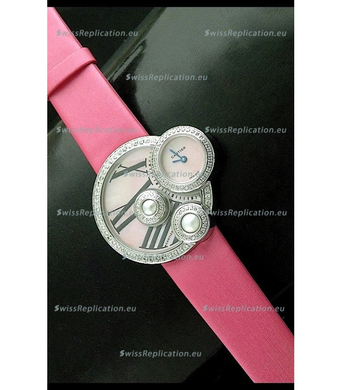 Cartier Jewellery Pearl Diamond Watch in Pink Strap