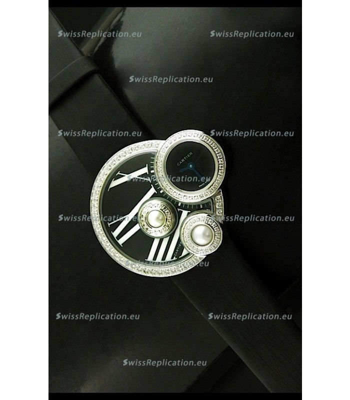 Cartier Jewellery Pearl Diamond Watch in Black Dial