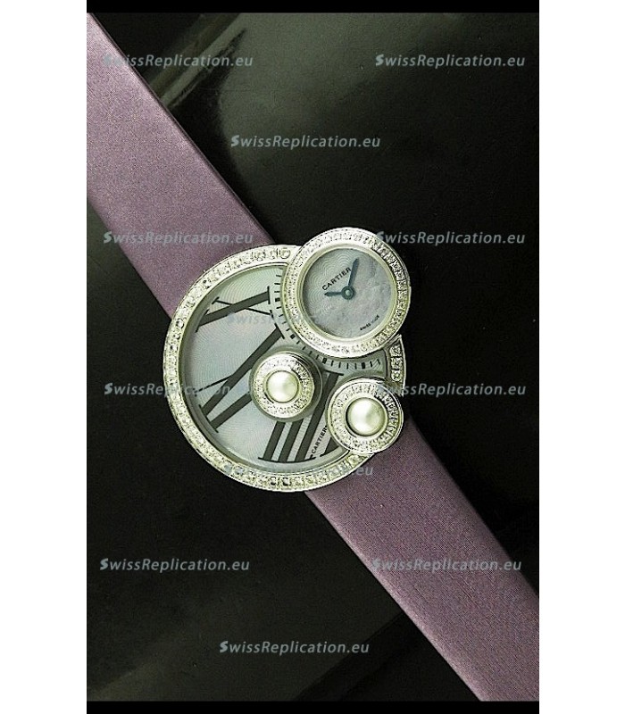 Cartier Jewellery Pearl Diamond Watch in Purple Strap
