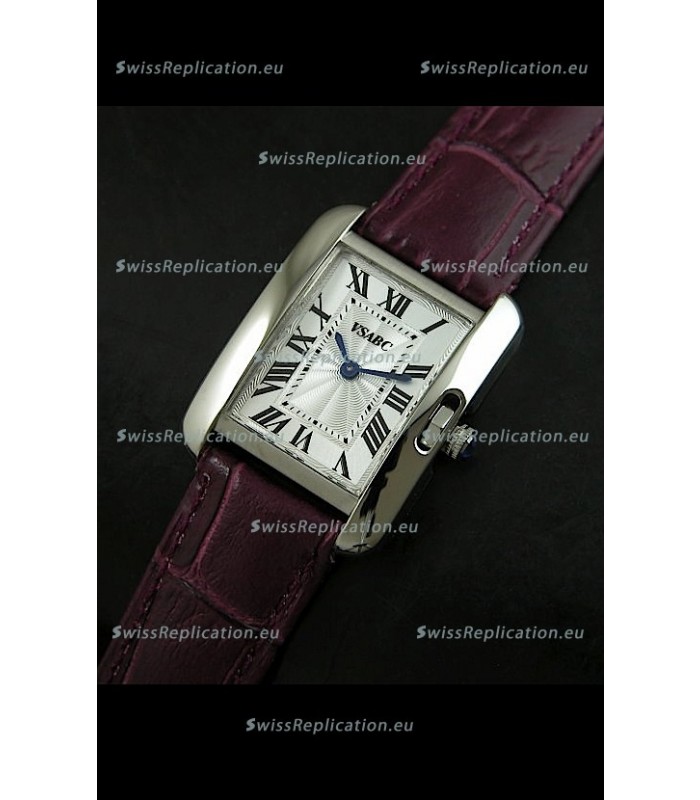 Cartier Louis Japanese Replica Ladies Watch in Red Wine Strap