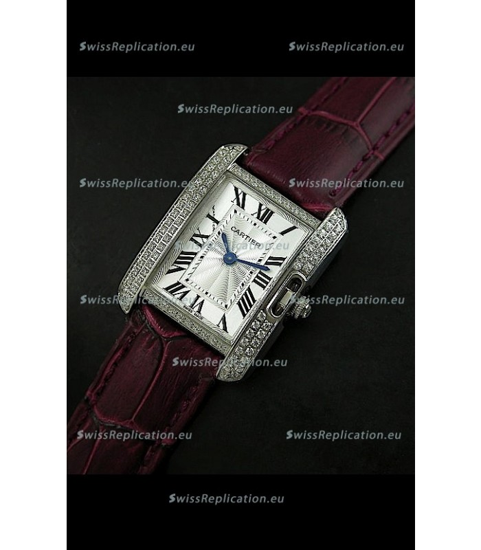 Cartier Louis Japanese Replica Ladies Diamond Watch in Brown Strap