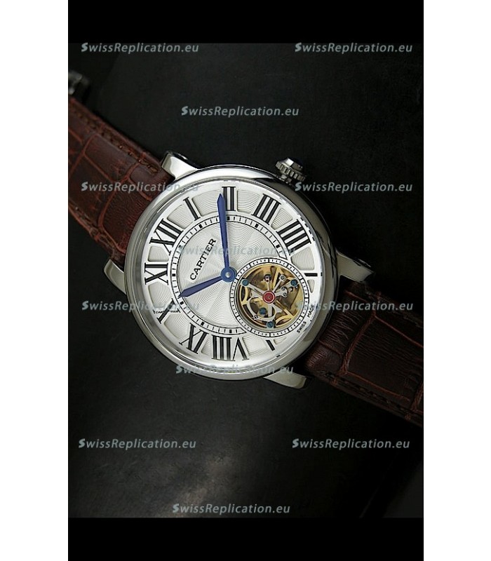 Cartier Ronde de Tourbillon Japanese Replica Watch in Brown Strap