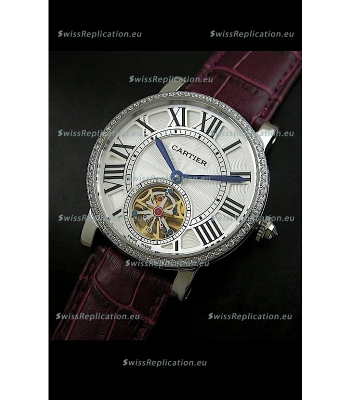 Cartier Ronde de Tourbillon Japanese Replica Watch in Diamond Bezel