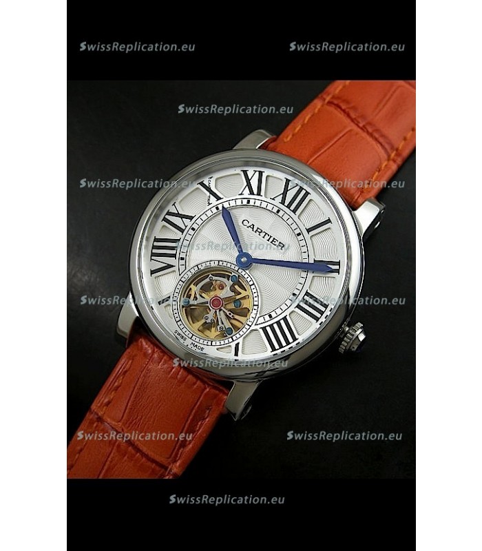 Cartier Ronde de Tourbillon Japanese Replica Watch in Brown Strap
