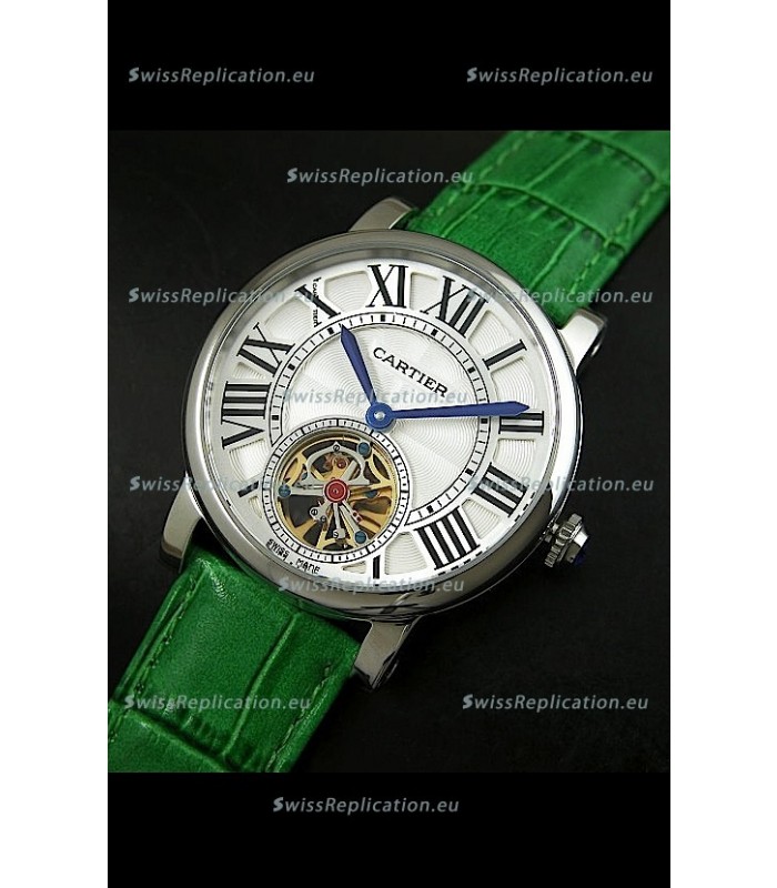 Cartier Ronde de Tourbillon Japanese Replica Watch in Green Strap