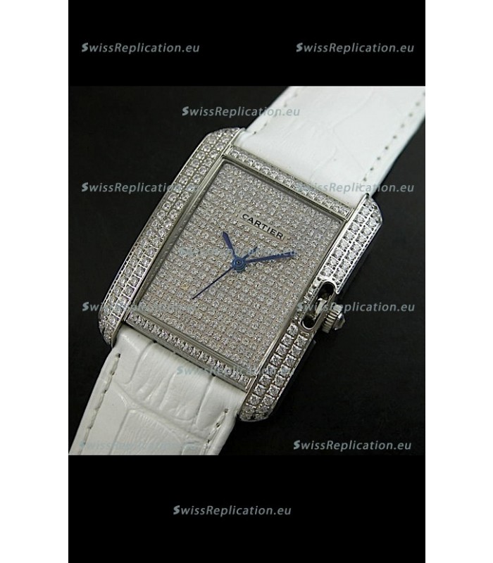 Cartier Tank Anglaise Ladies Replica Watch in Steel/White Strap