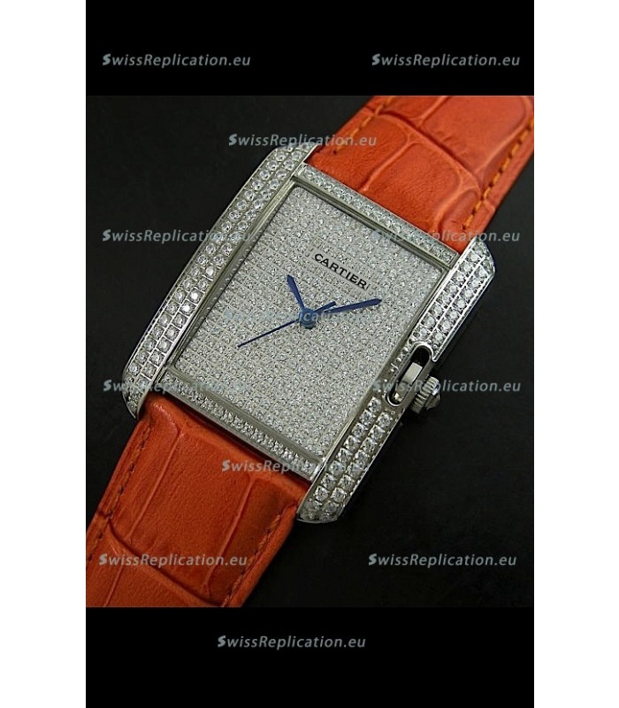 Cartier Tank Anglaise Ladies Replica Watch in Steel/Brown Strap