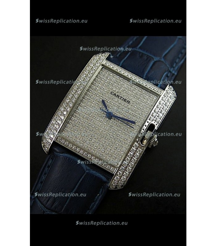 Cartier Tank Anglaise Ladies Replica Watch in Steel/Purple Strap