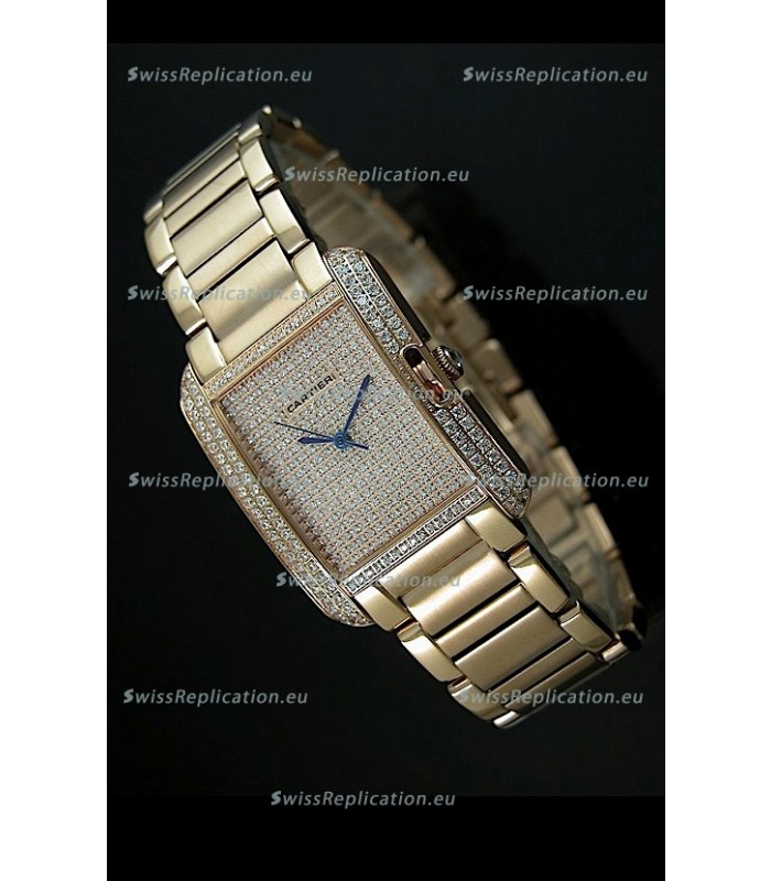 Cartier Tank Anglaise Ladies Replica Watch in Yellow Gold Case/Strap