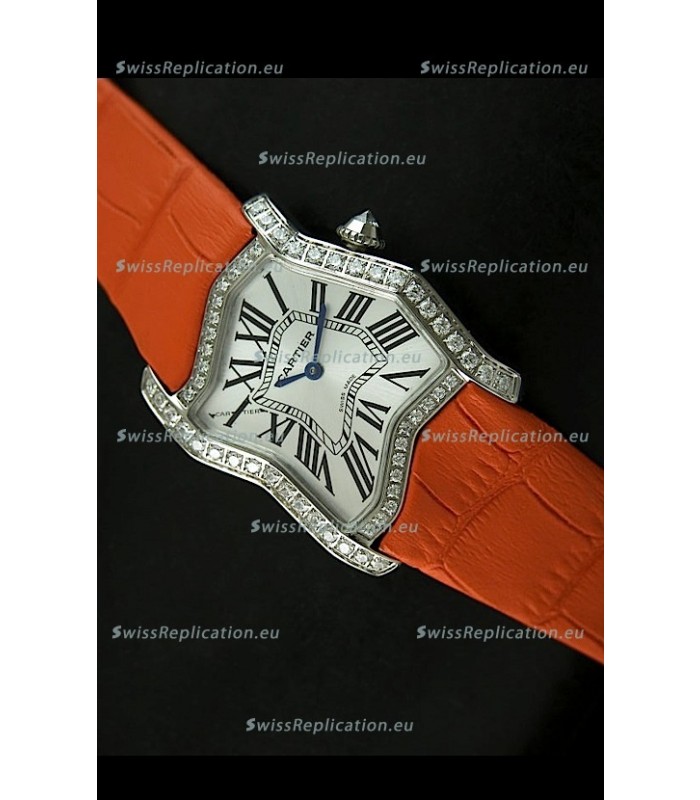 Cartier Tank Folle Ladies Replica Watch in Steel Case/Orange Strap