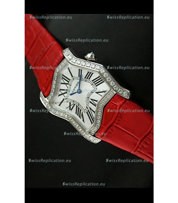 Cartier Tank Folle Ladies Replica Watch in Steel Case/Red Strap