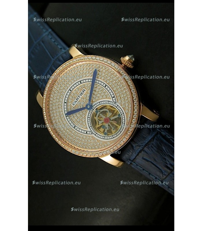 Ronde De Cartier Tourbillon Replica Watch Pink Gold Case - Purple Strap