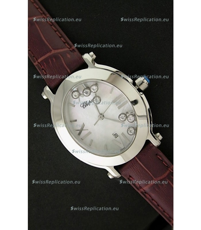 Chopard Happy Sport Ladies Japanese Replica Watch in Brown Strap