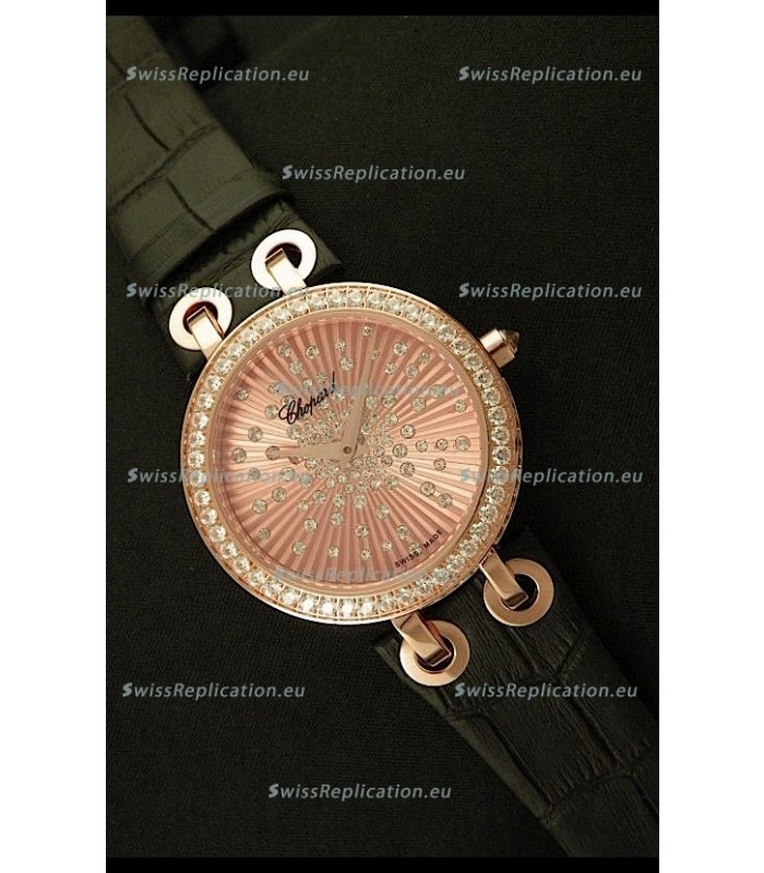 Chopard Xtravaganza Ladies Ladies Japanese Replica Rose Gold Watch in Gold Dial 