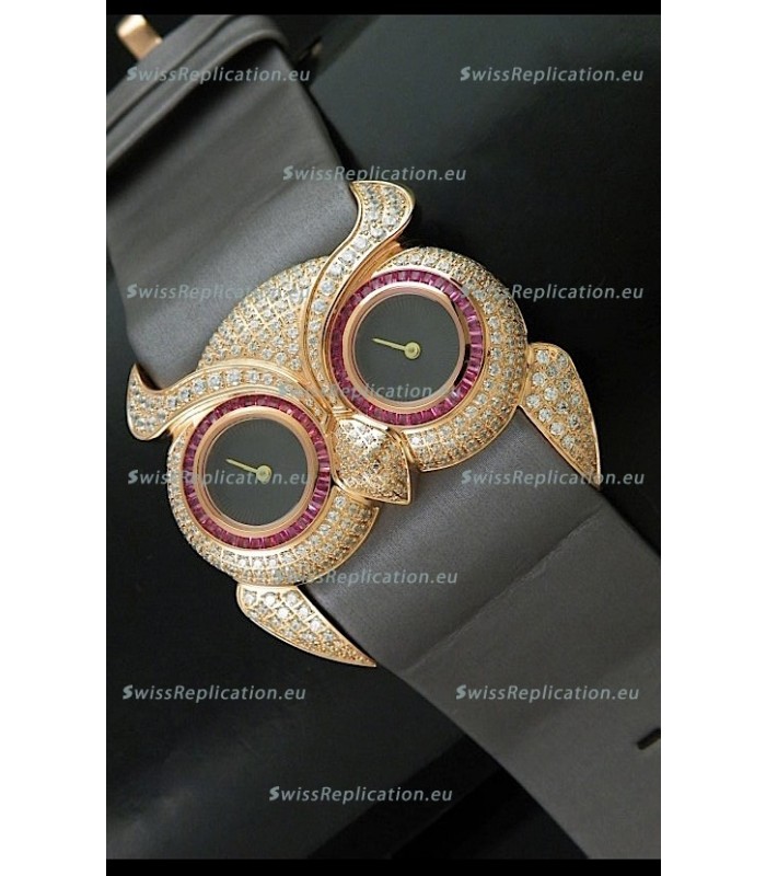 Chopard Animal World Ladies Owl Black Full Diamond Watch with Gold Plating