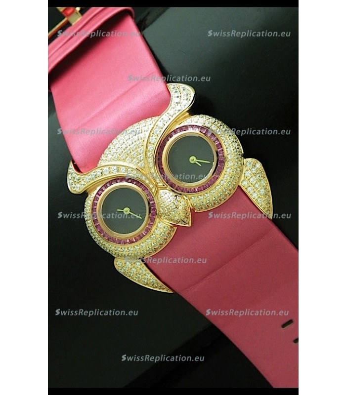 Chopard Animal World Ladies Owl Black Full Diamond Watch in Black Dial