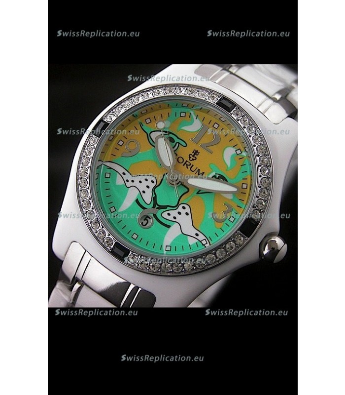Corum Imitation Ceramics Japanese Replica Watch in Light Green & Yellow Dial