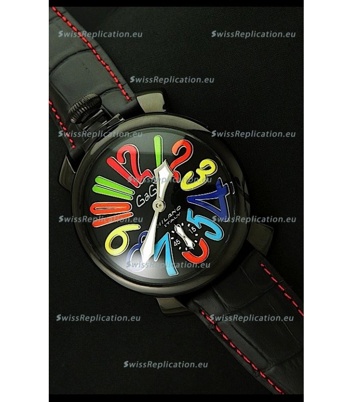 Gaga Milano Italy Japanese Replica PVD Watch in Black Dial